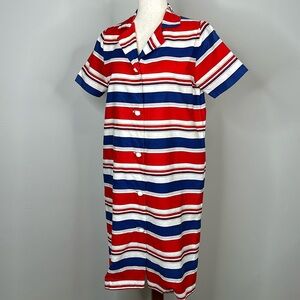 Vintage Chiha Rosenfeld Red, White and Blue Stripe Button front Sheath Dress